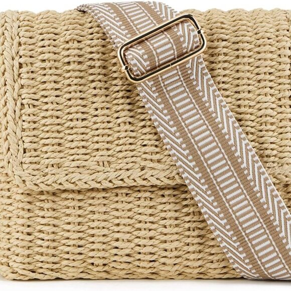Handbags - Women's Summer Straw Braided Crossbody Bag with Tassel Chain and Adjustable Stra
